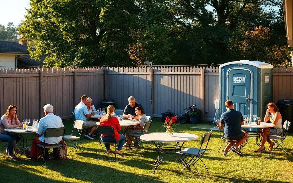 Illustration of portable toilets for outdoor parties and gatherings